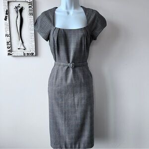 Banana Republic Gray Plaid Scandi Girl Career Short Sleeve Belted Dress Size 6P